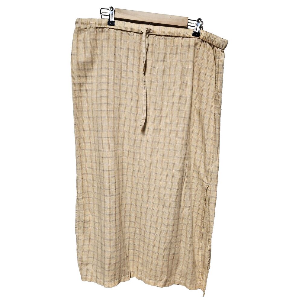 Christopher & Banks Skirt Yellow Plaid Print Size XL Linen Blend Career Midi NWT - Picture 4 of 8
